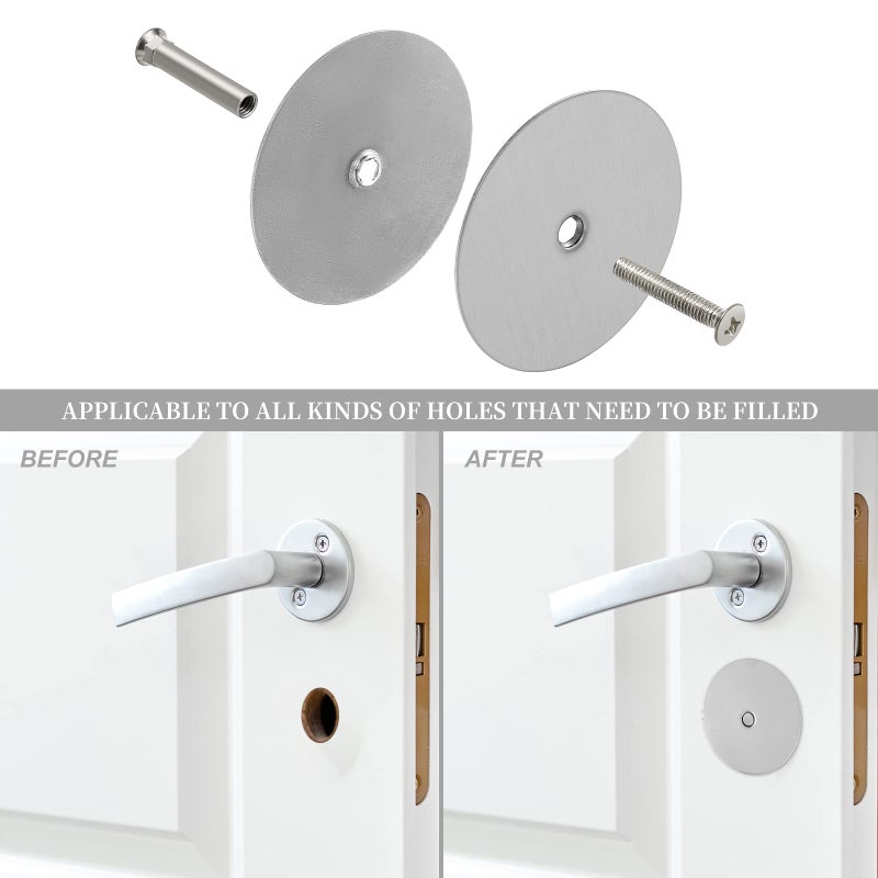 NAUBEA 1 Pack Door Hole Cover Plate Brushed Satin Nickel Deadbolt Cover Plate 2 5/8"" Diameter Round Door Knob Hole Filler Plate, 1"" and 1.5"" Screws, Reinforcer Locks and Doors for Home Security - Image 3